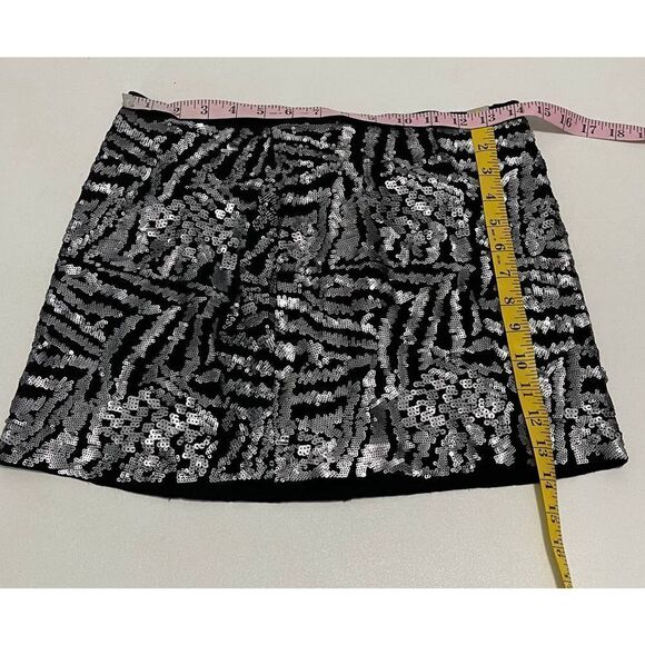 Theory Silk Mini Sequin‎ Skirt Black Silver Size 2 - Picture 3 of 15